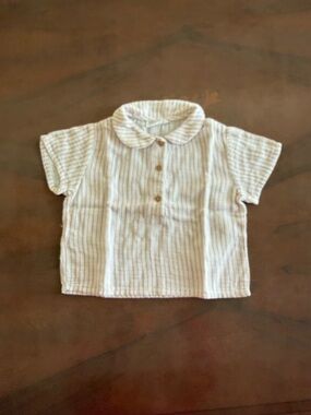 Mango Baby Cream Shirt with Dusty Pink Stripes
